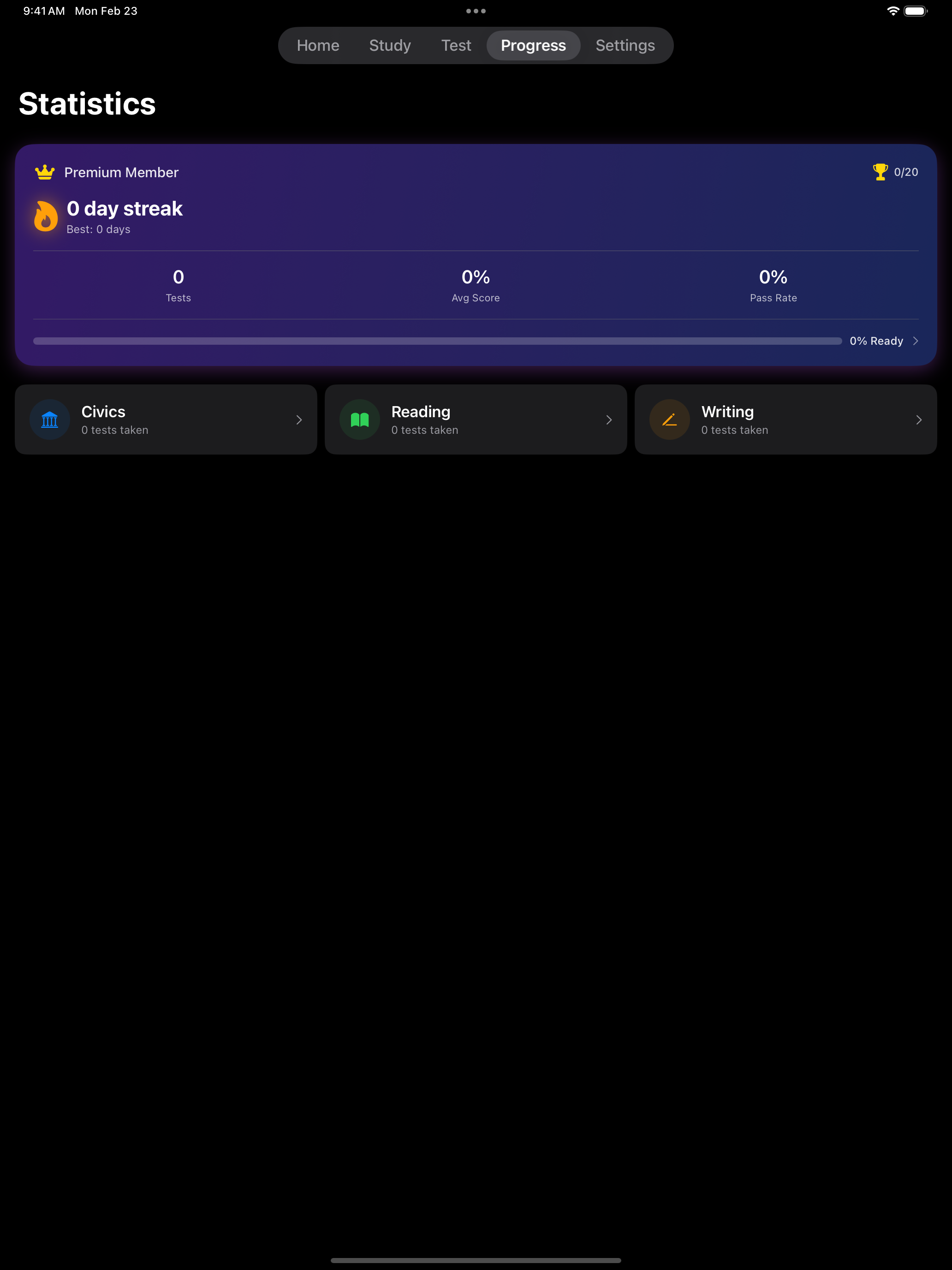 Test results screen on iPad