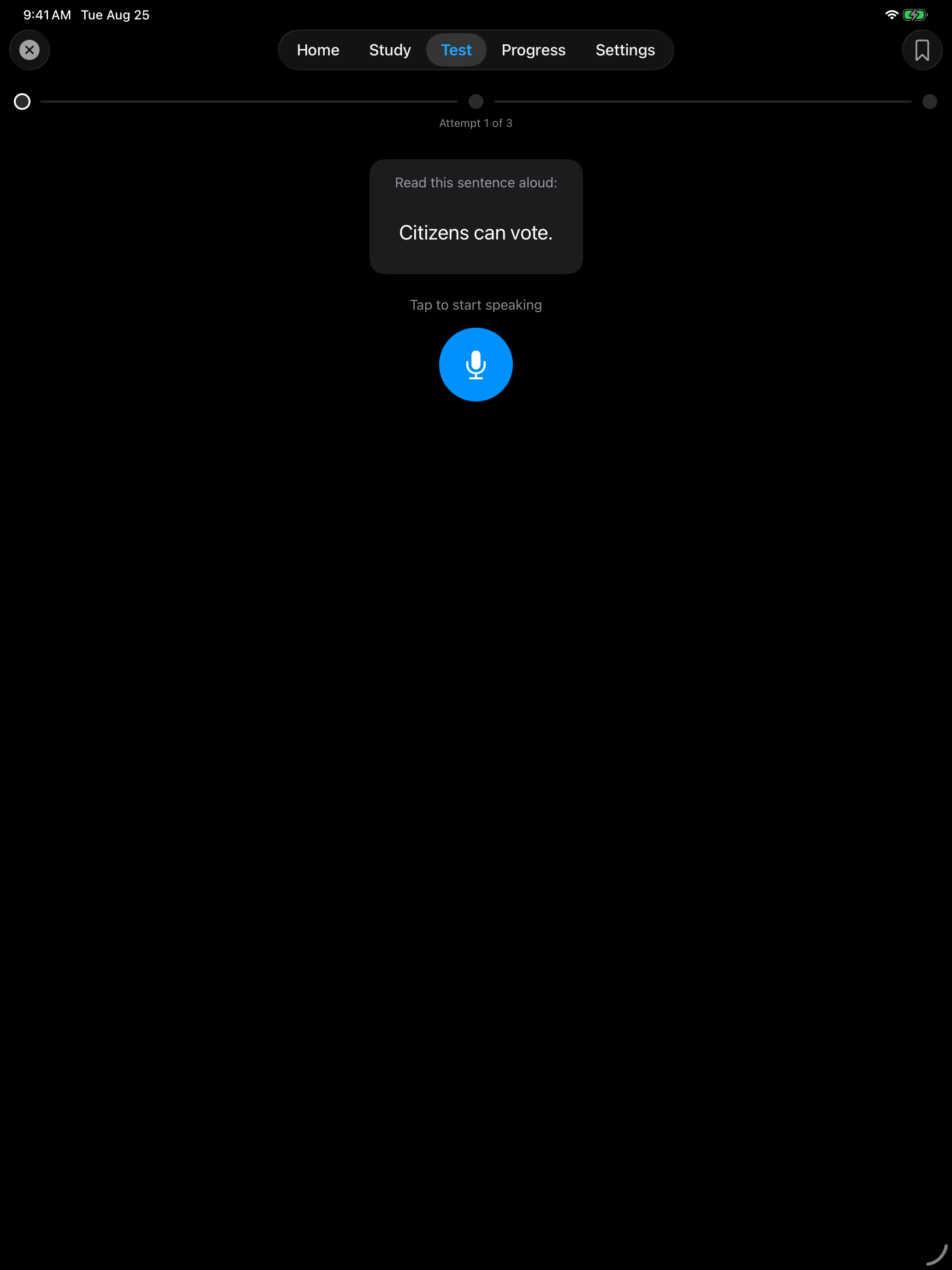 Speech Match waiting for you to tap the microphone on iPad