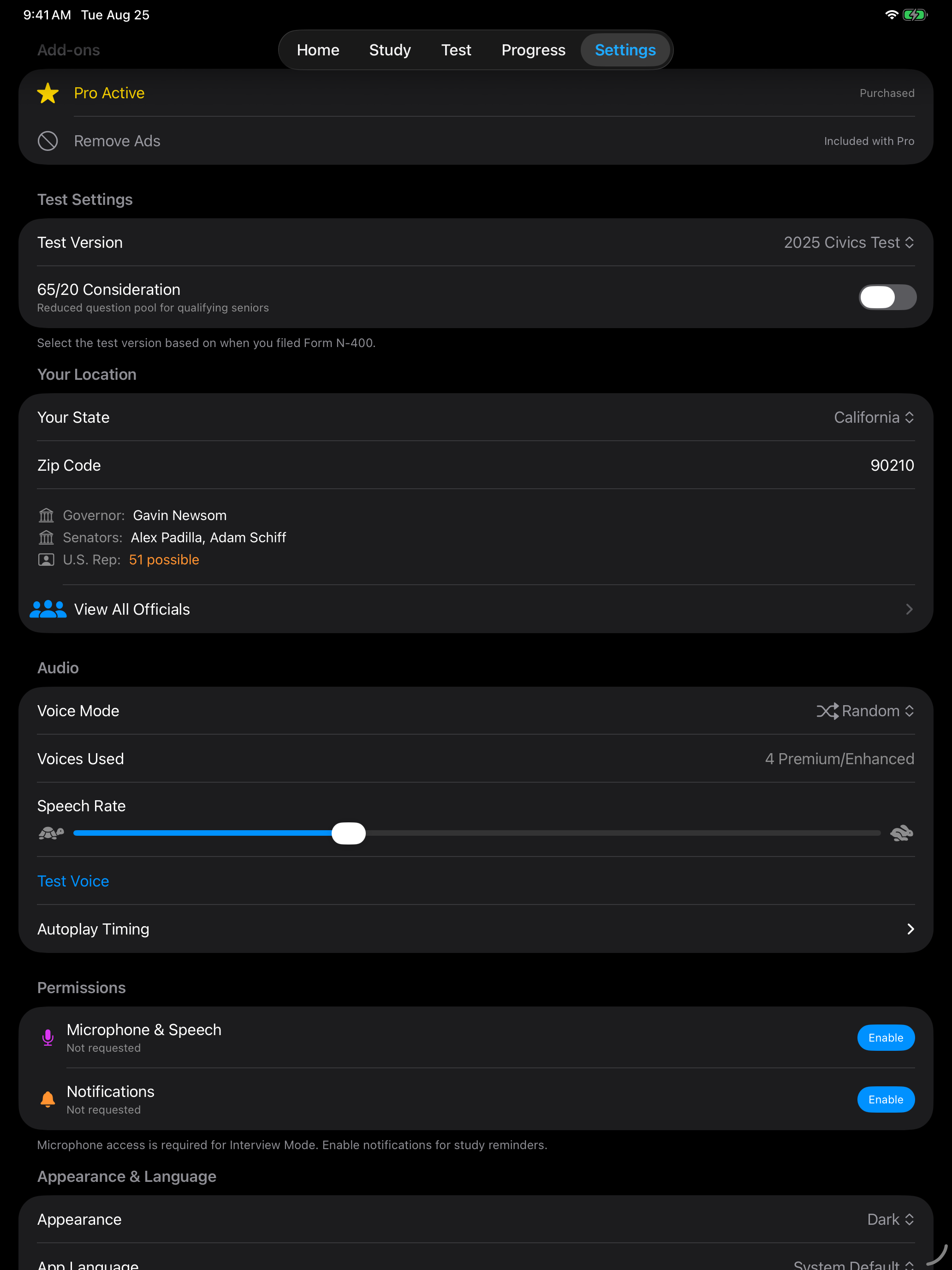 The Add-ons section with Pro active on iPad