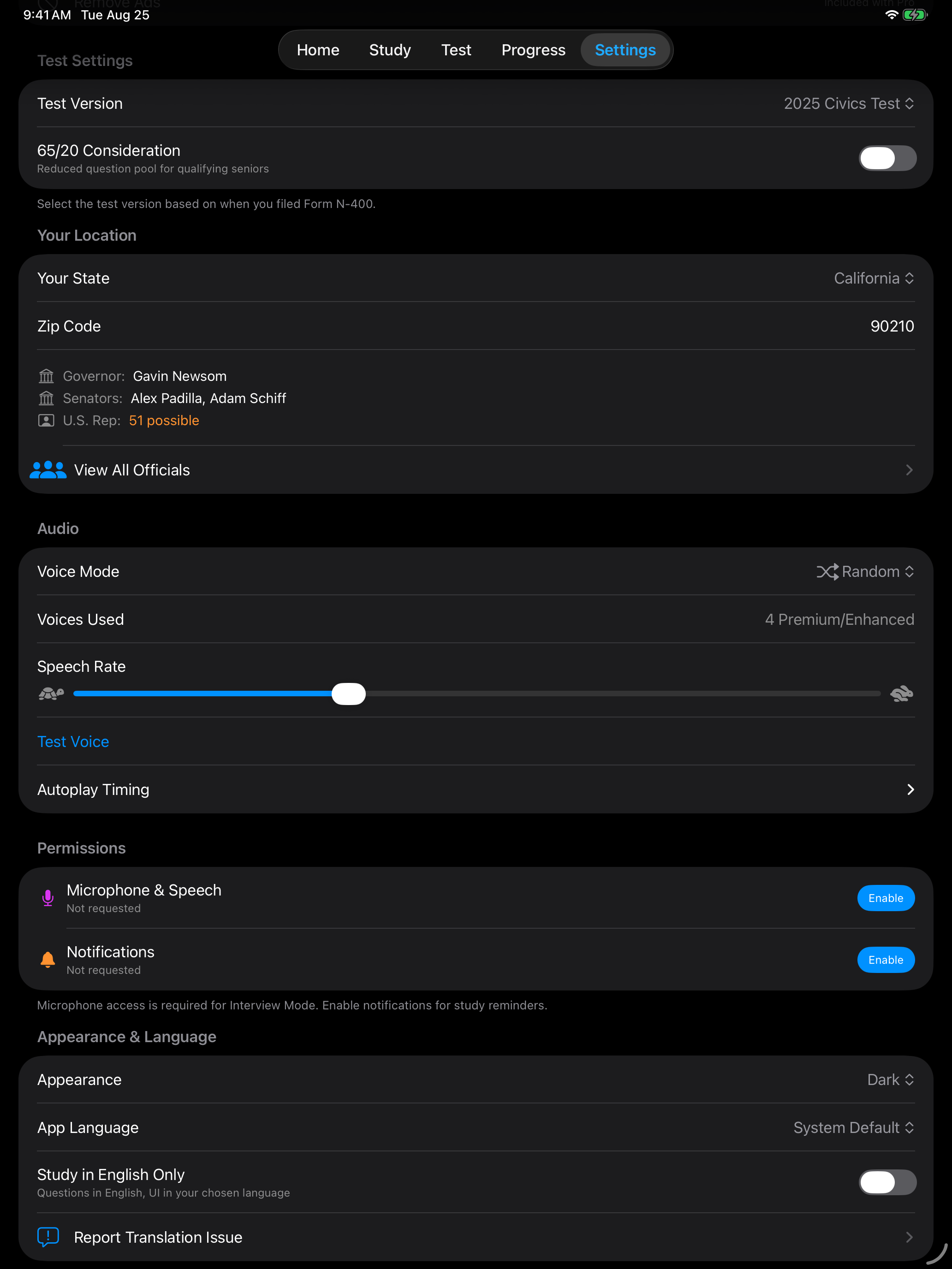 Test version and 65/20 settings on iPad