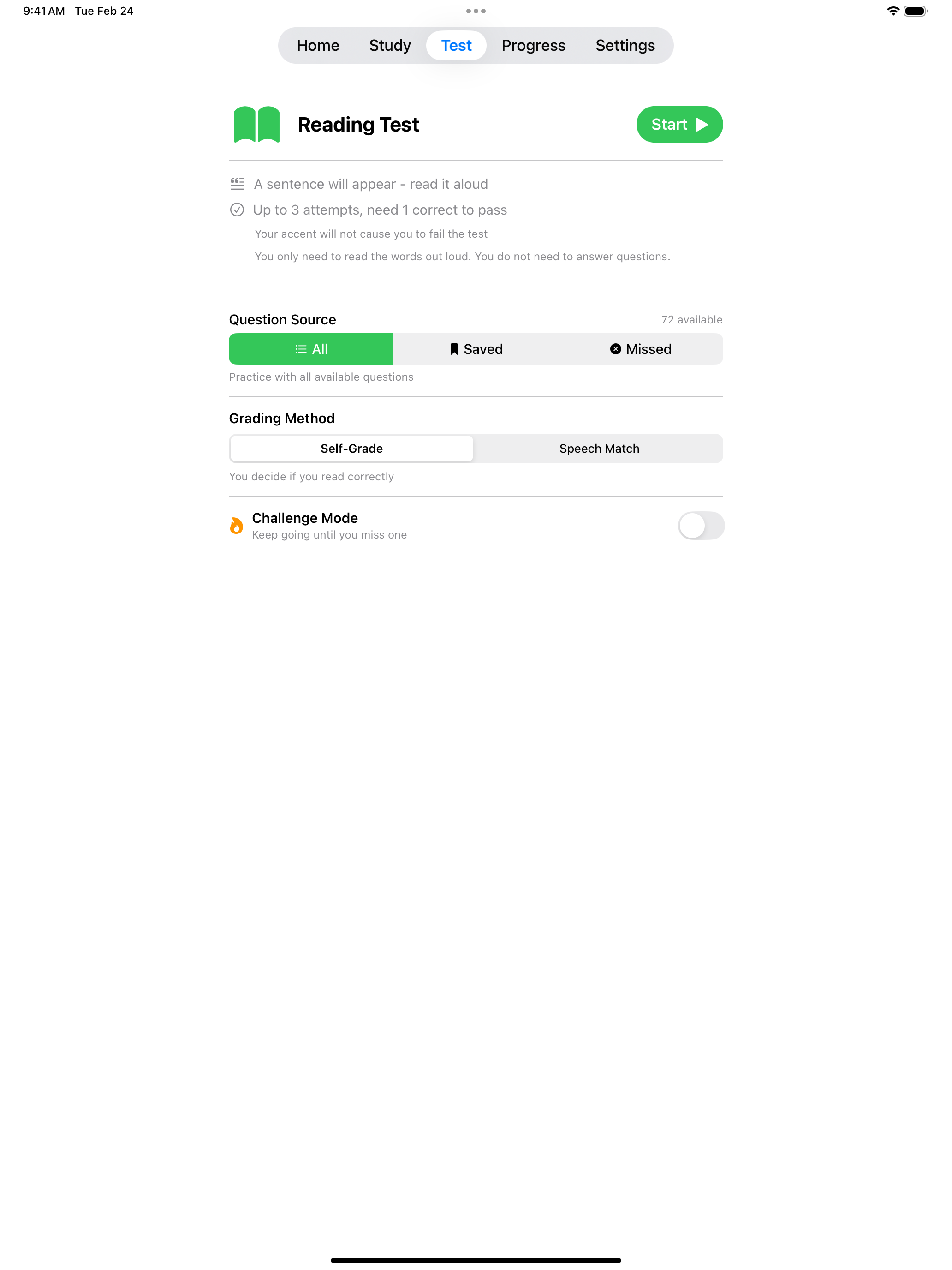 Reading practice on iPad
