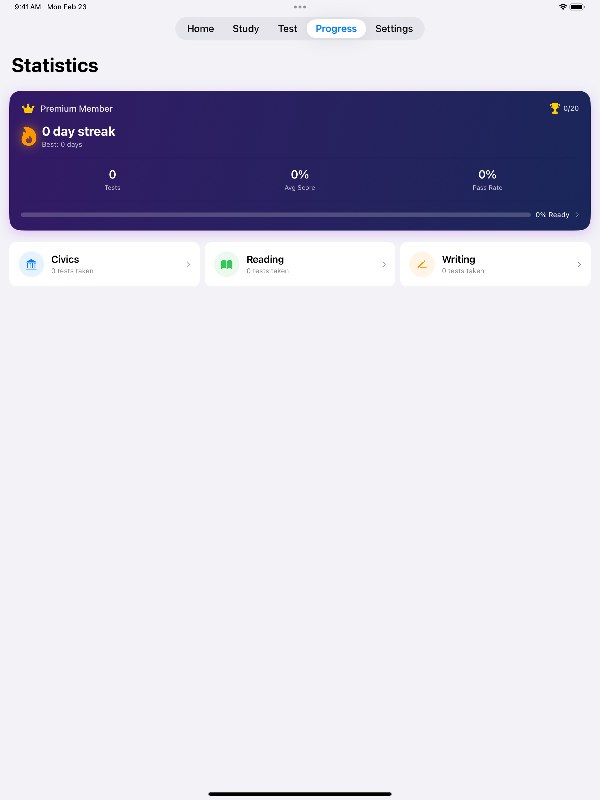 Test results screen on iPad