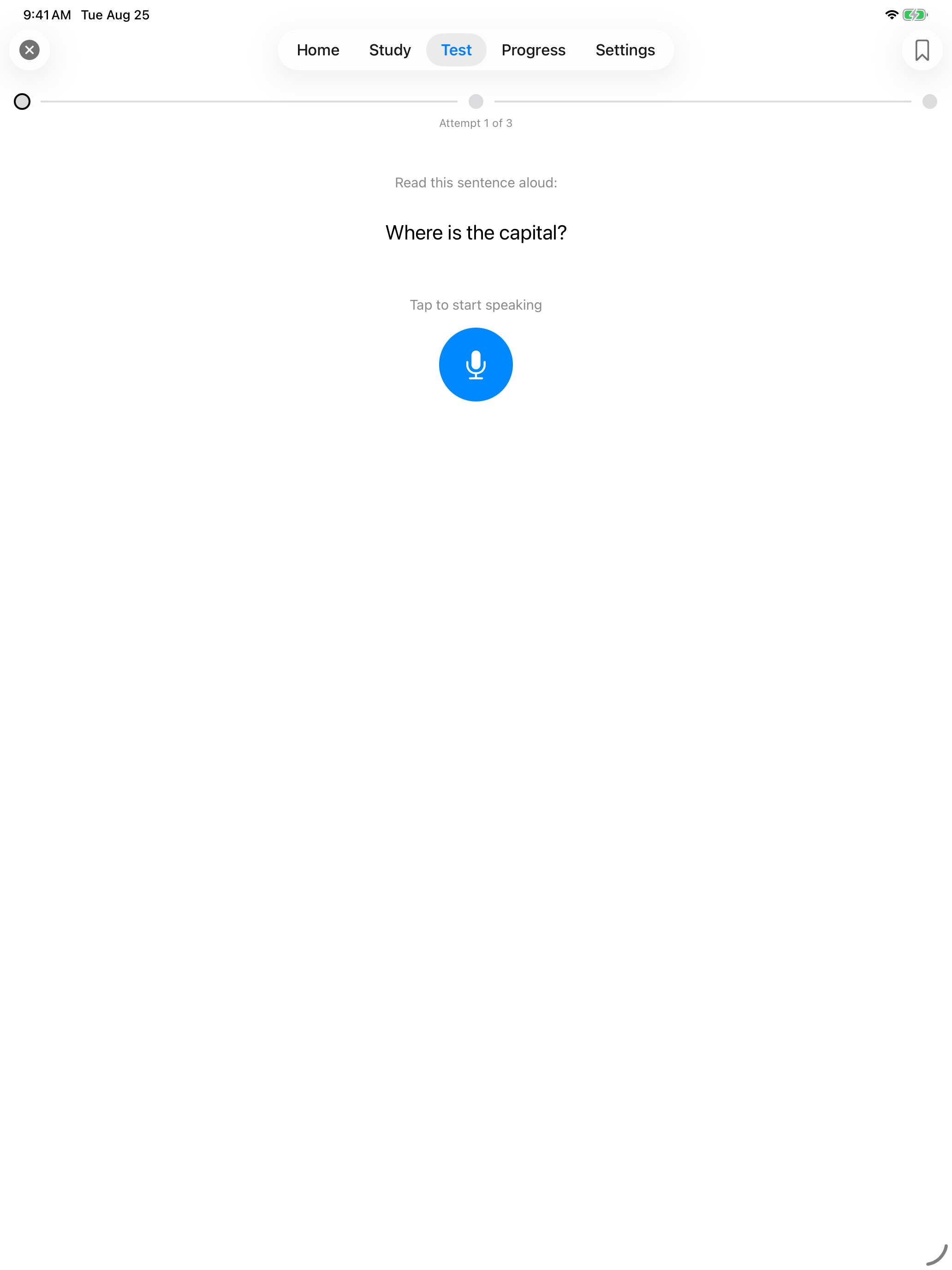 Speech Match waiting for you to tap the microphone on iPad