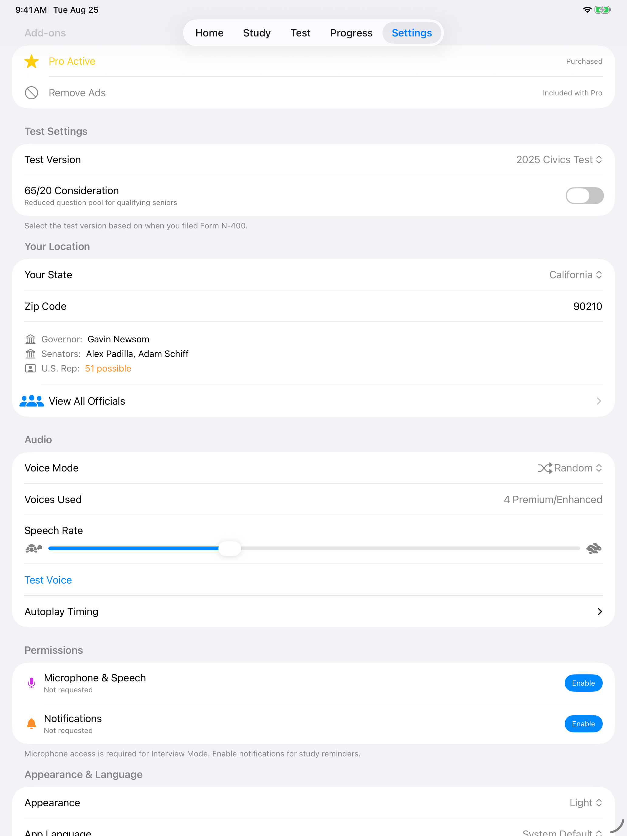 The Add-ons section with Pro active on iPad