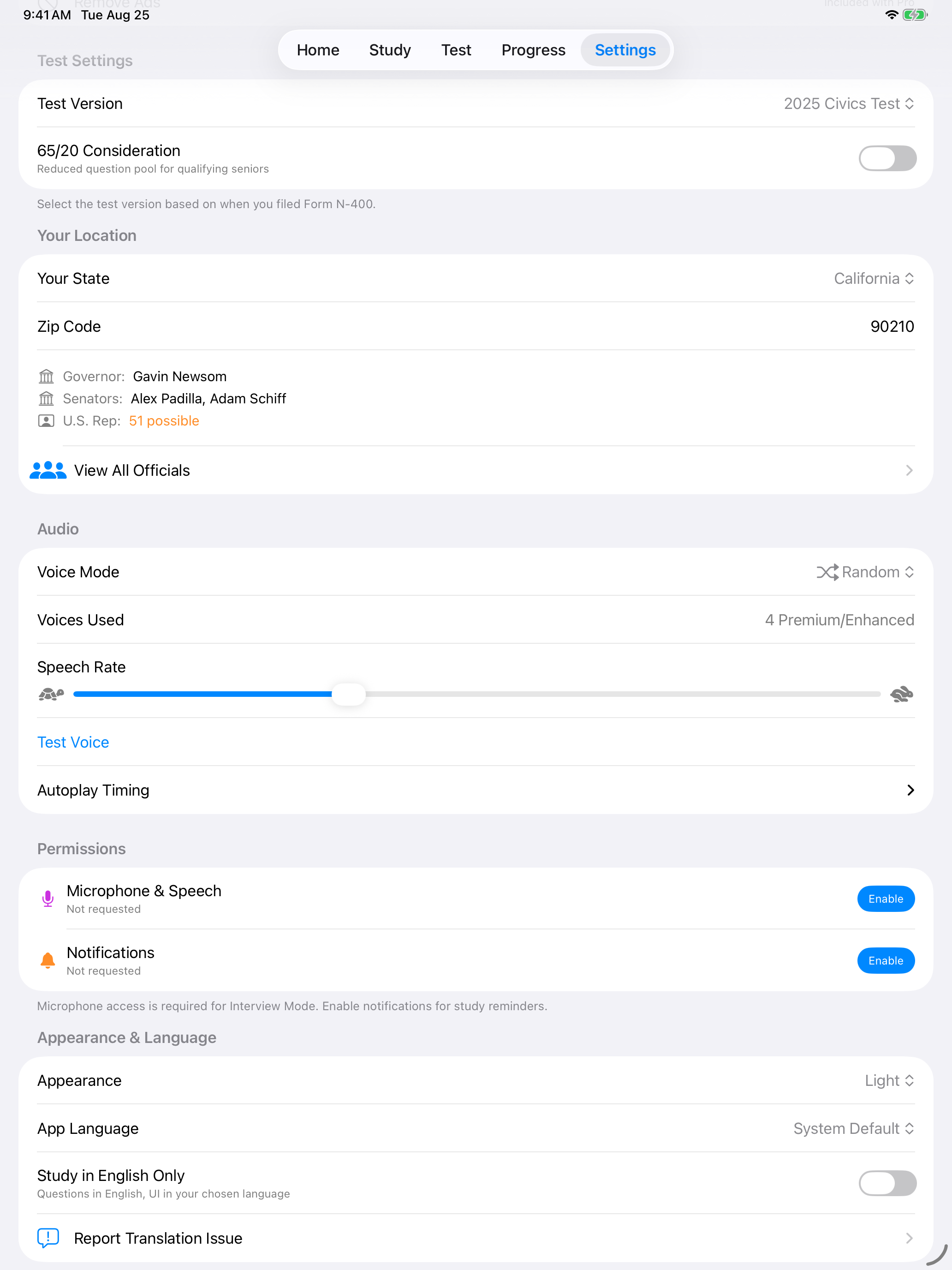 Test version and 65/20 settings on iPad