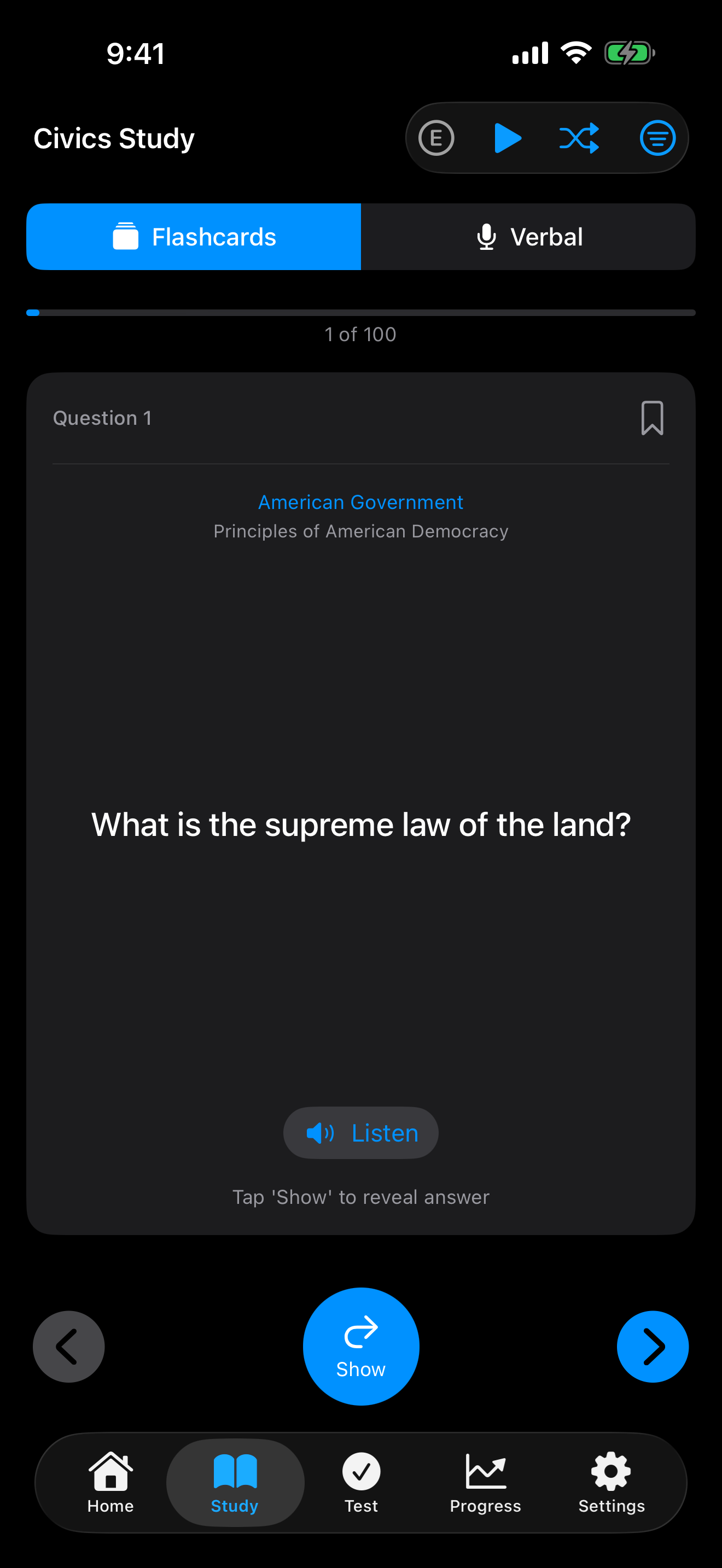 Study flashcard on iPhone