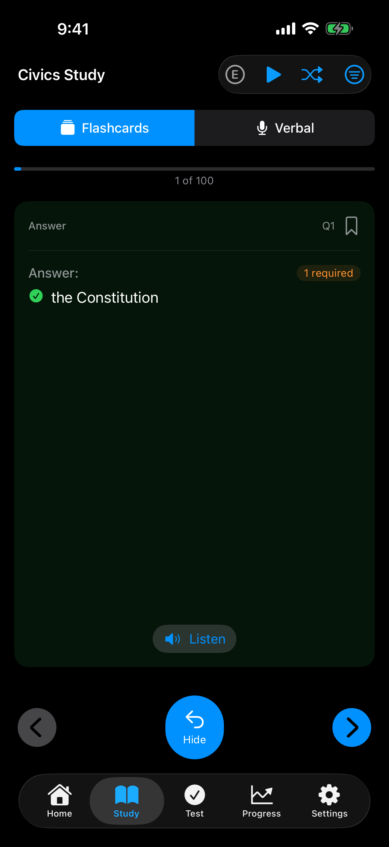 Study flashcard back on iPhone