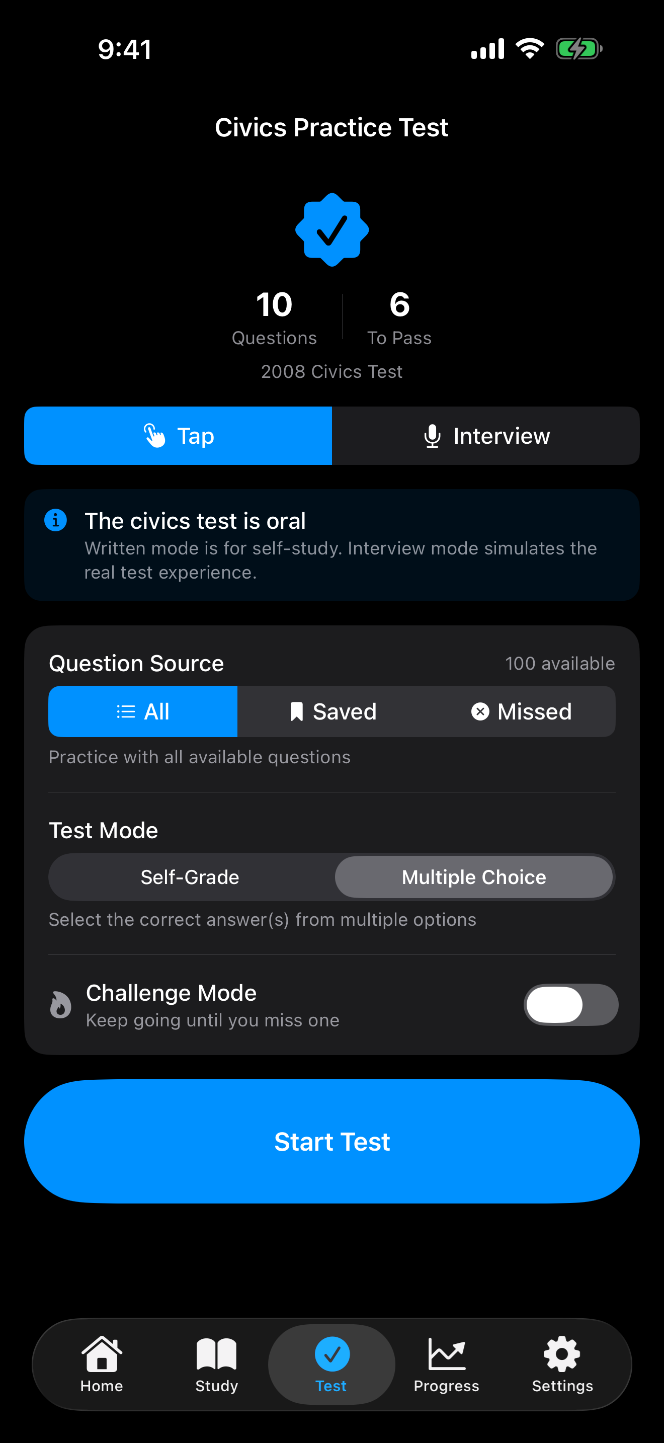 Civics tap mode on iPhone