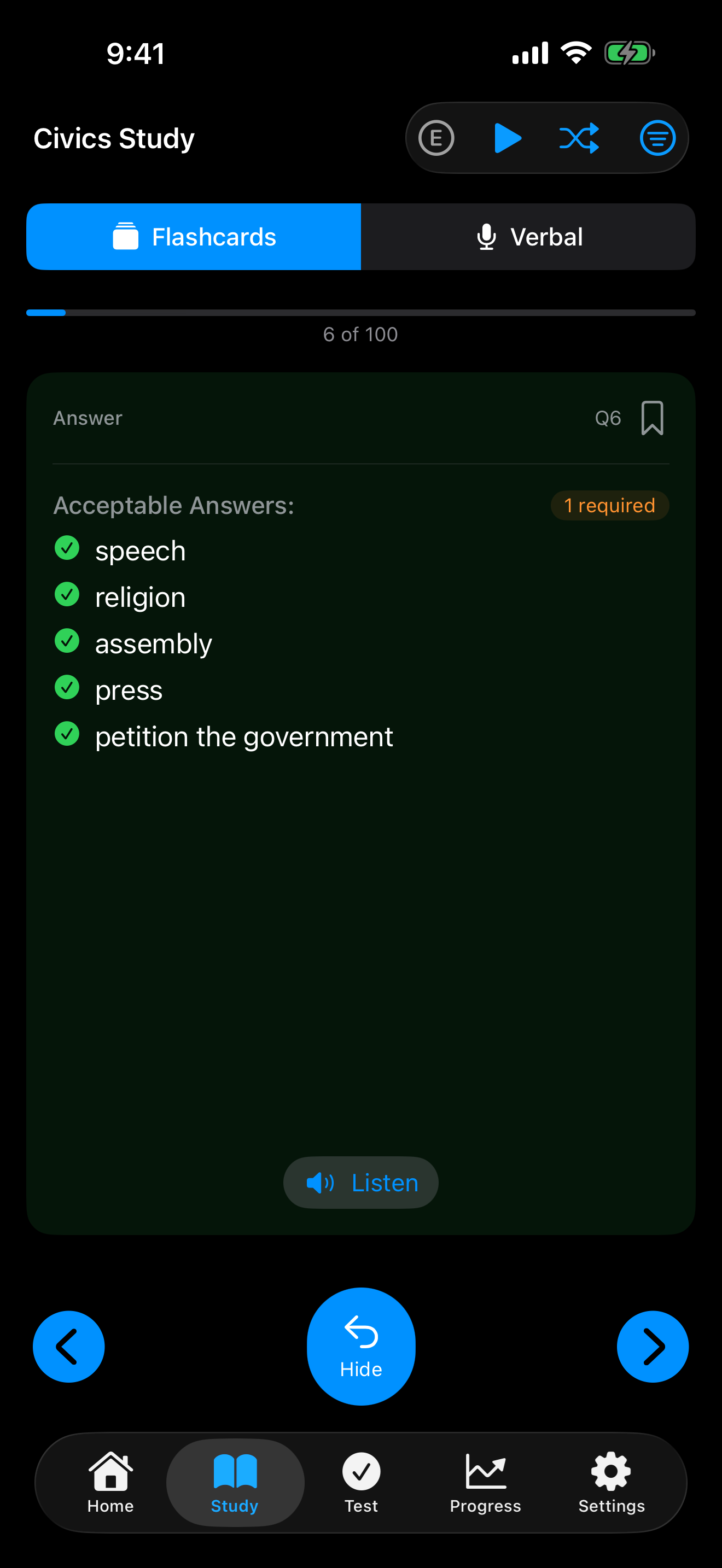 A question with five acceptable answers on iPhone