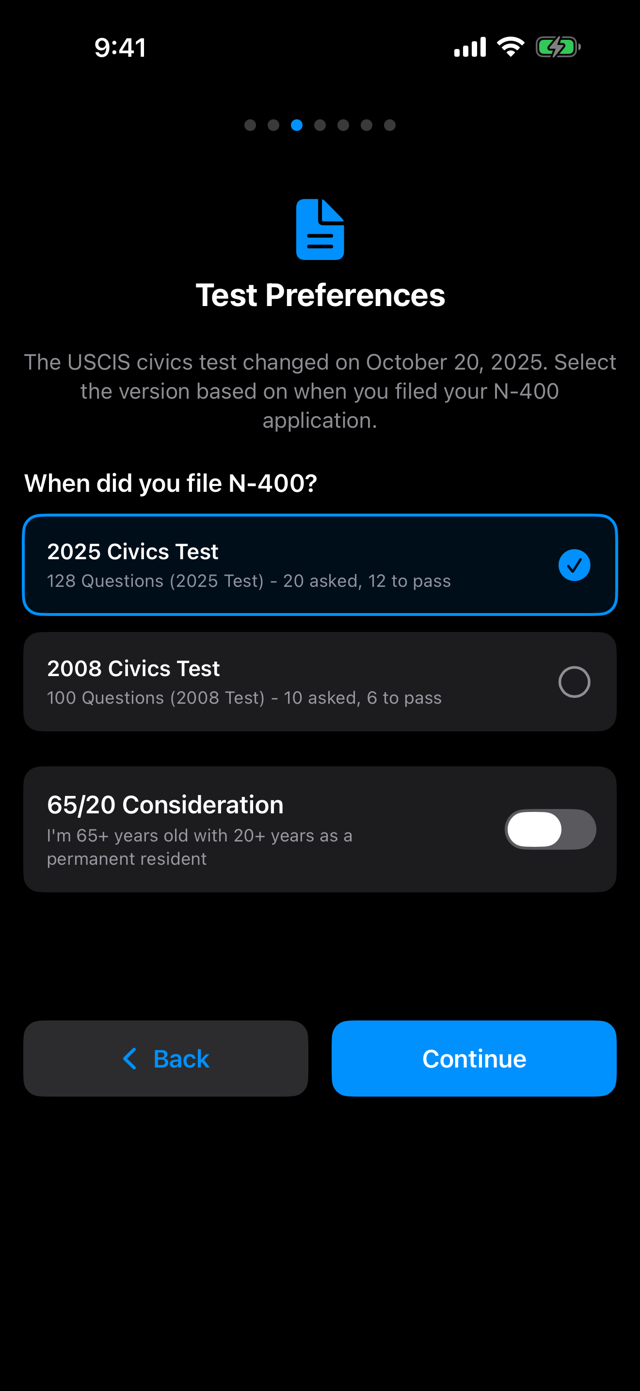 Choosing your test version during onboarding on iPhone