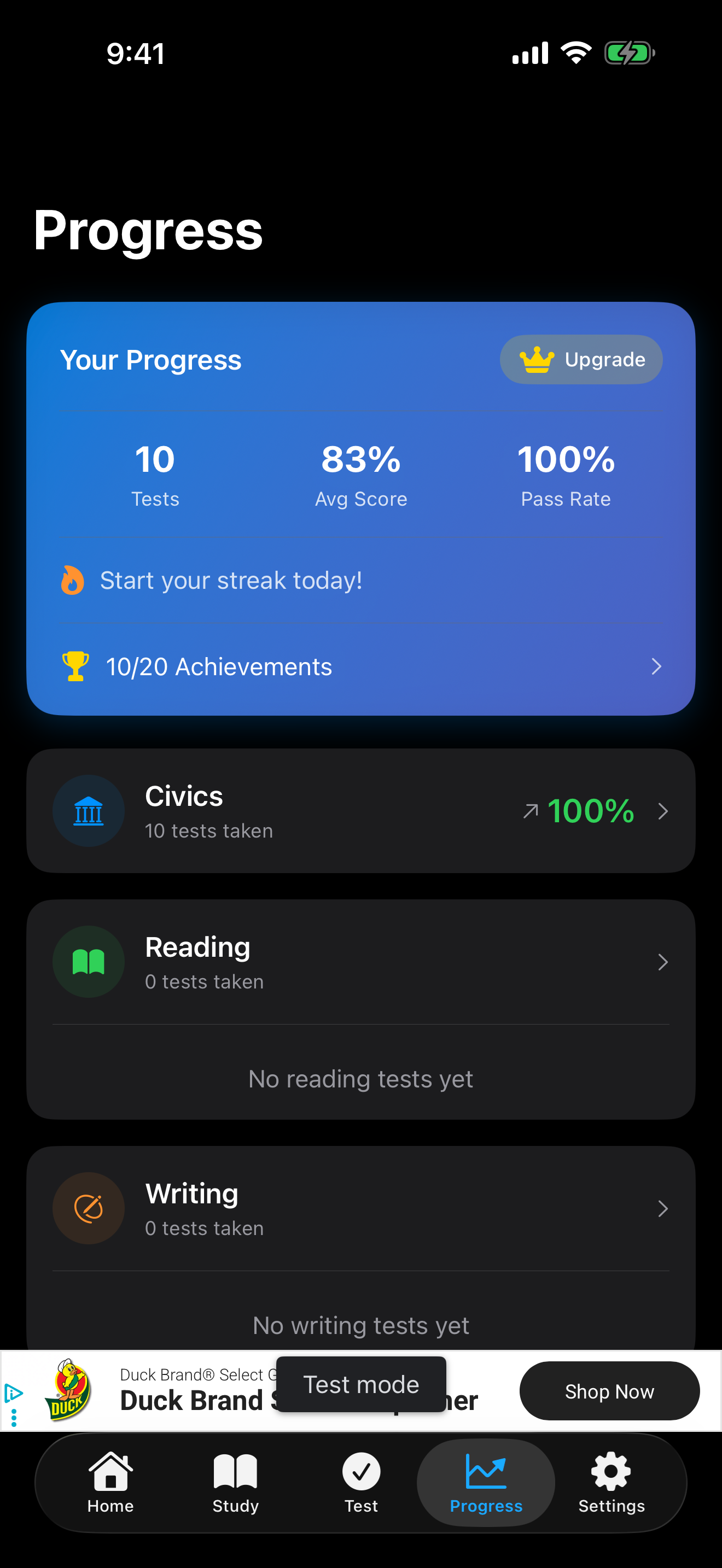 The Progress tab without Pro on iPhone