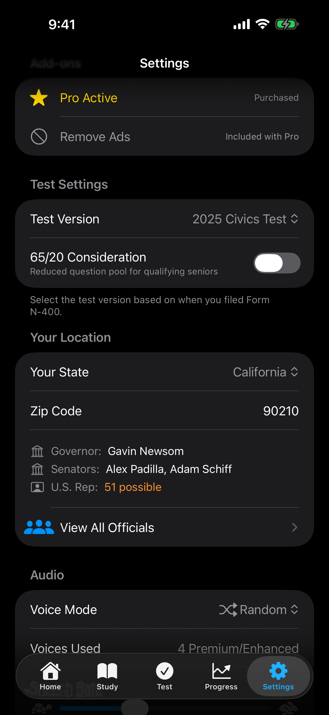 The Add-ons section with Pro active on iPhone
