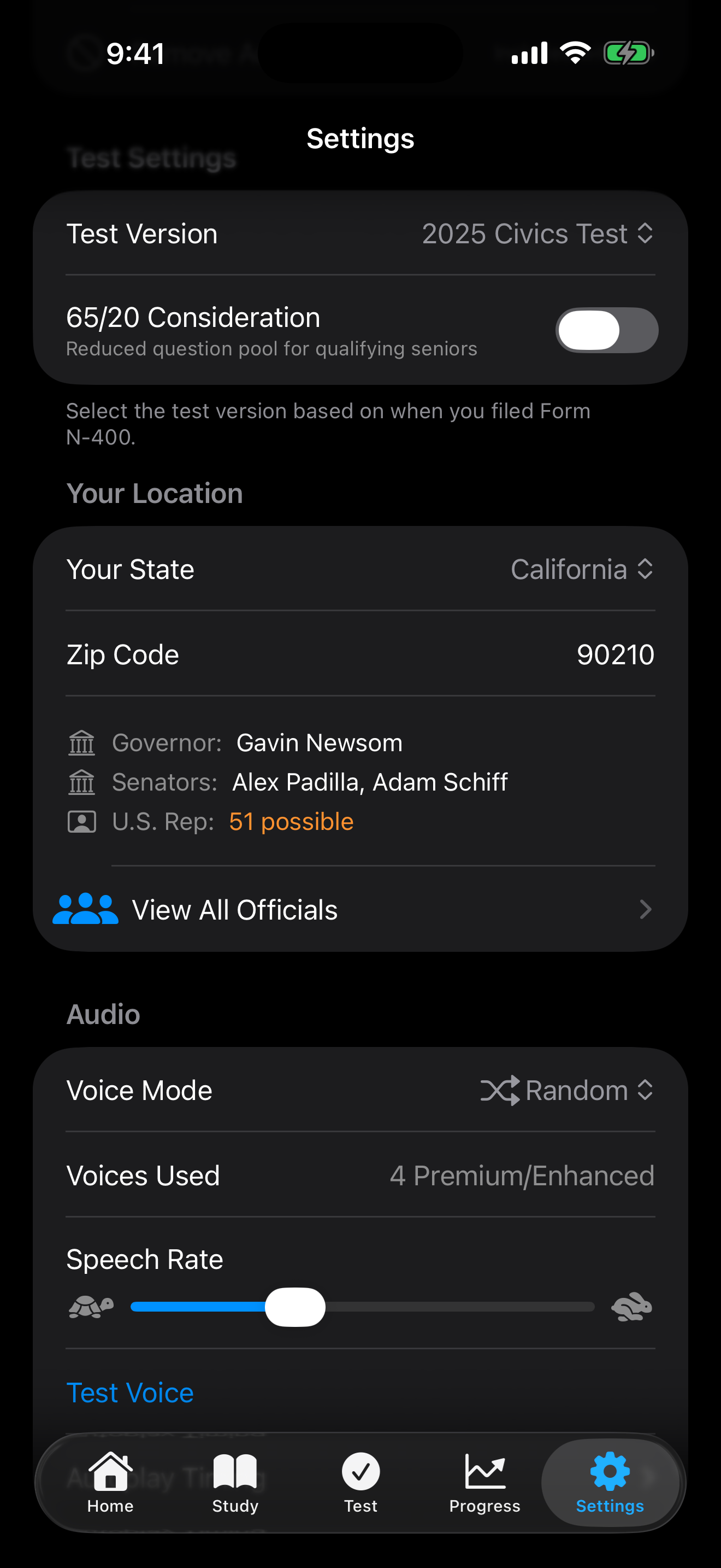 Test version and 65/20 settings on iPhone