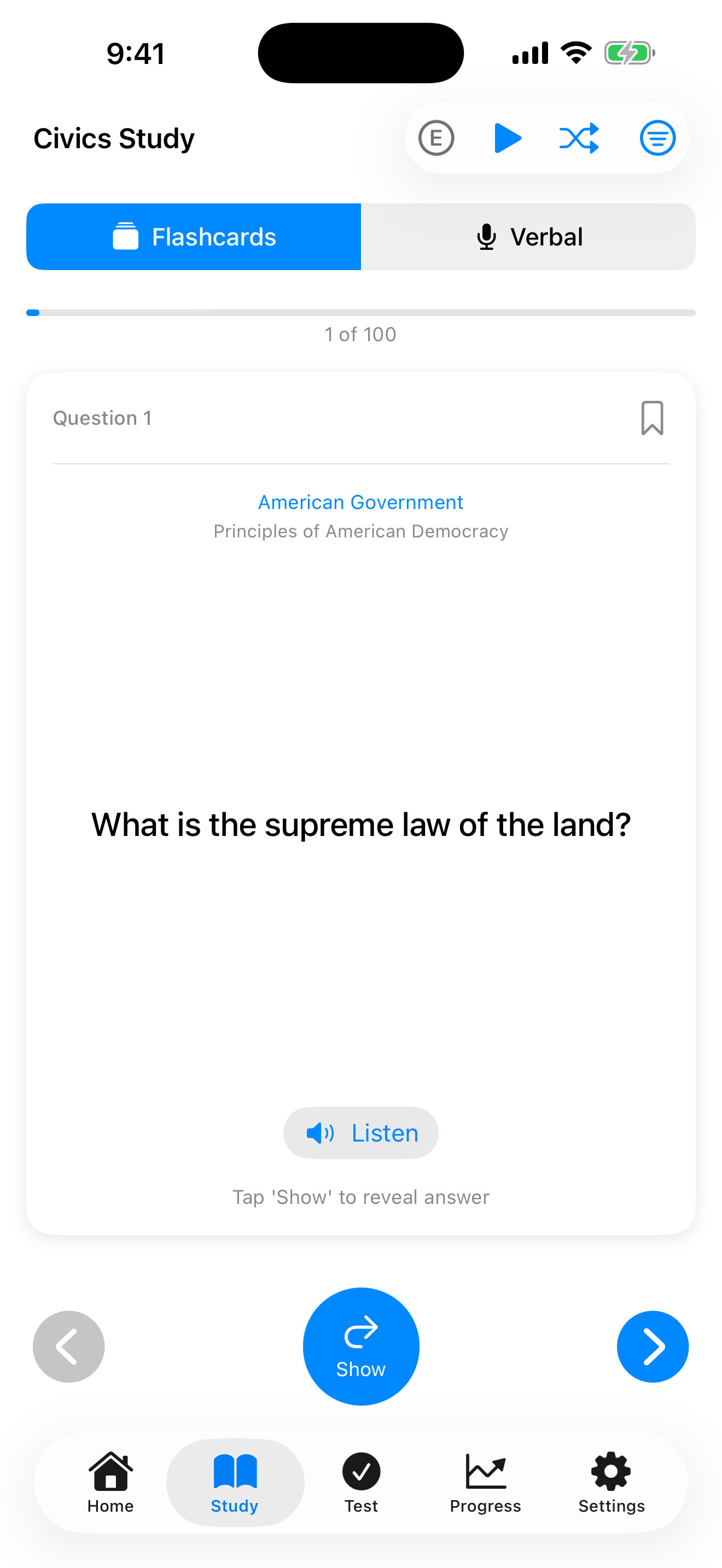Study flashcard on iPhone