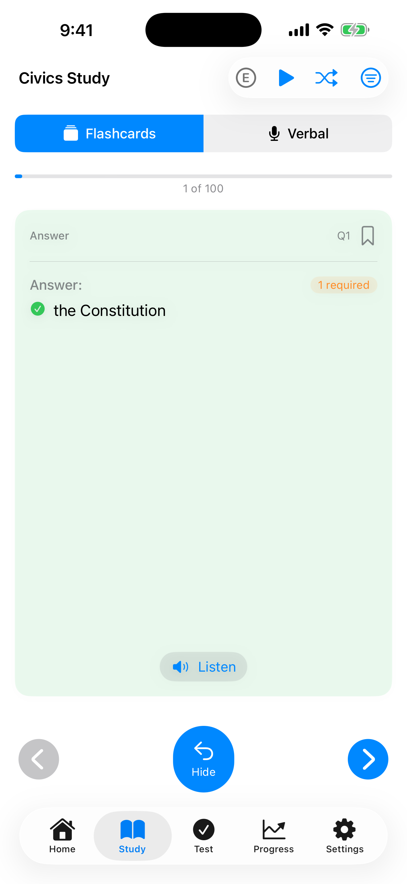 Study flashcard back on iPhone