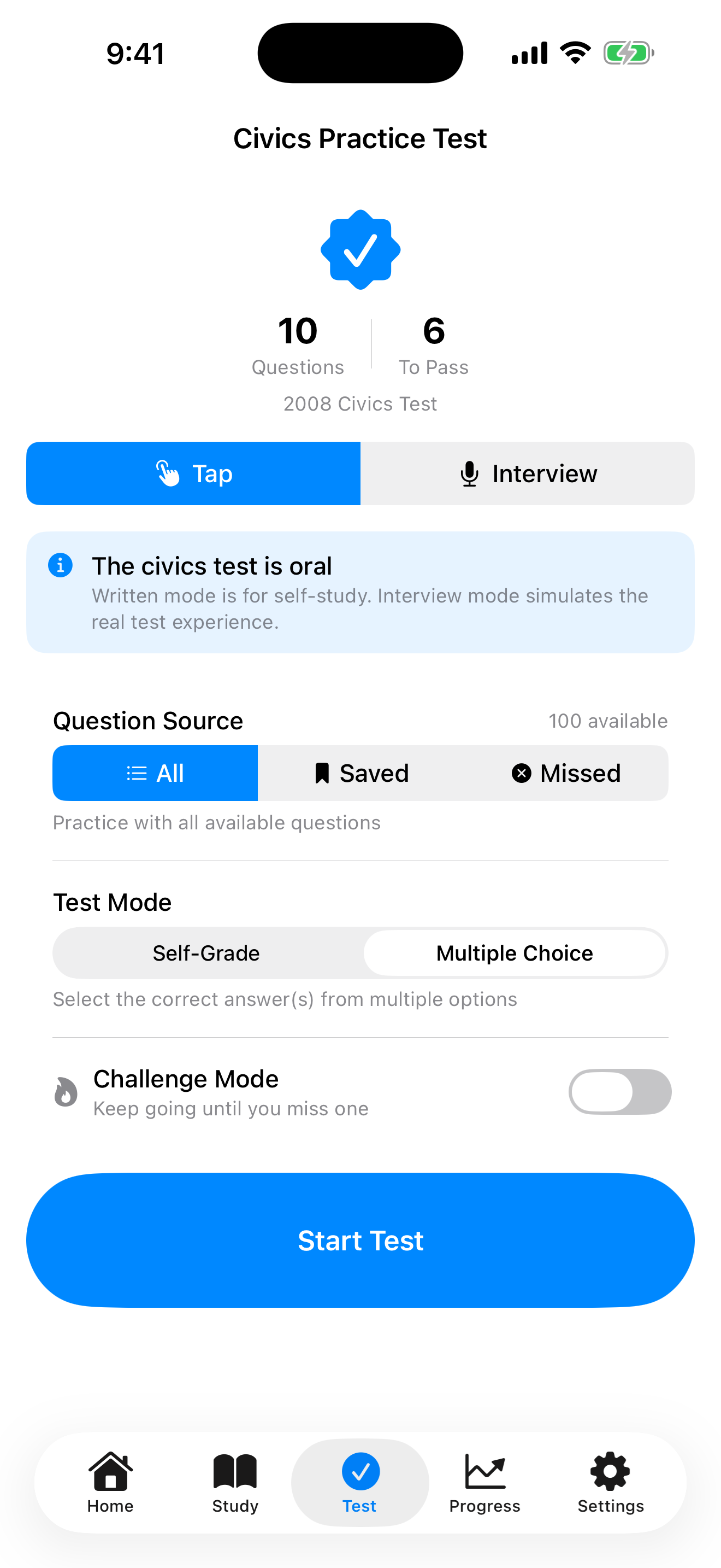 Civics tap mode on iPhone