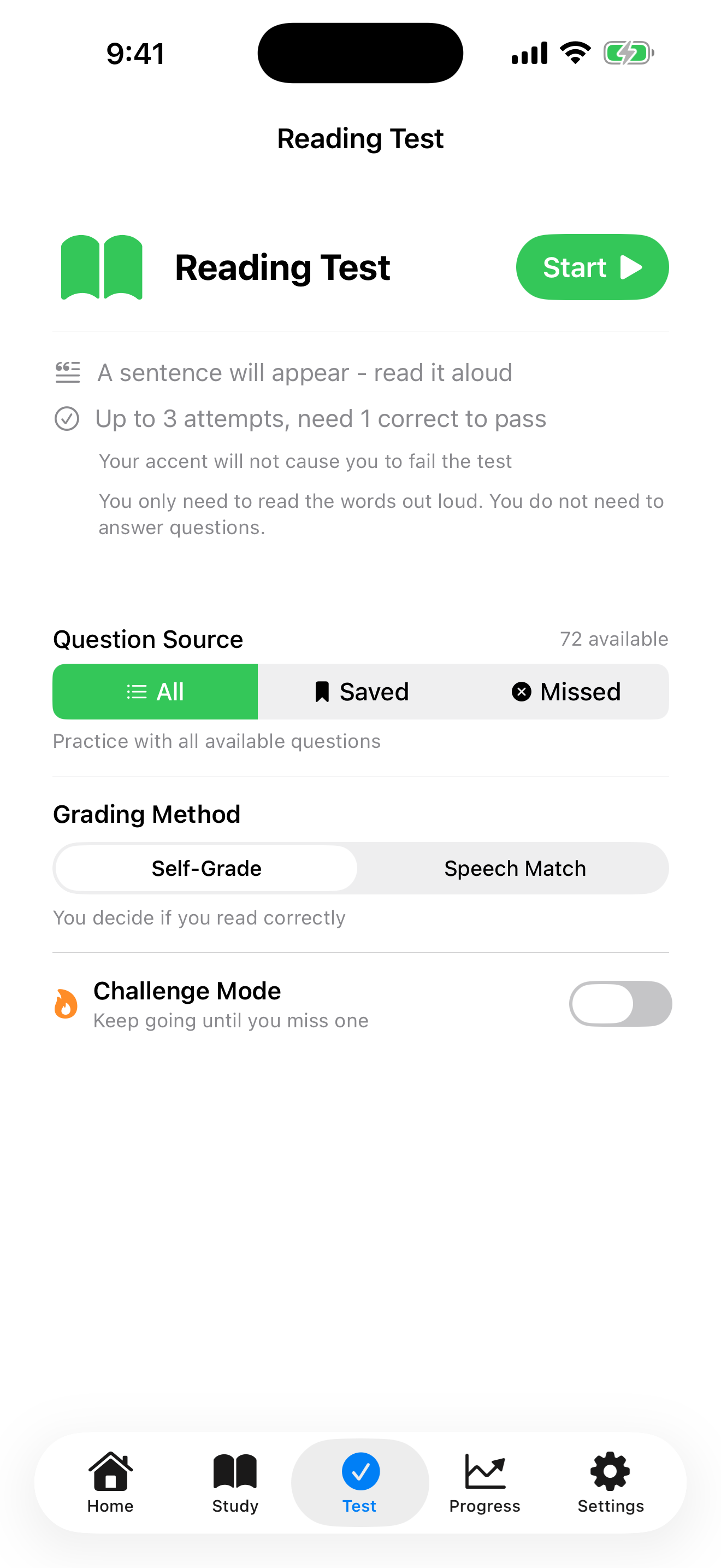 Reading practice on iPhone