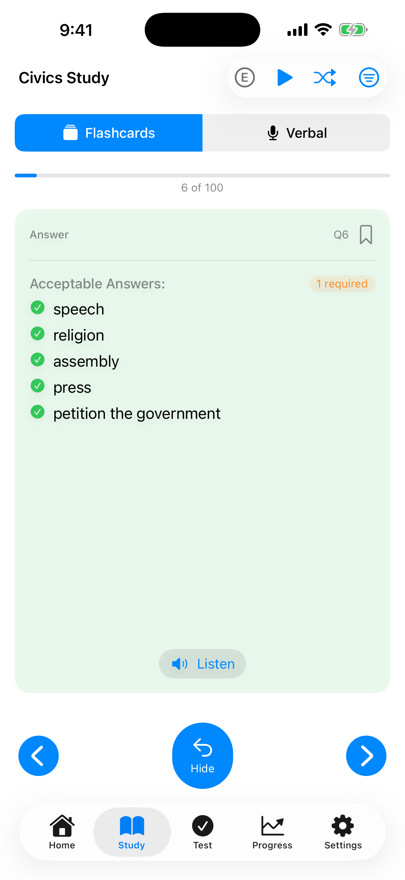 A question with five acceptable answers on iPhone
