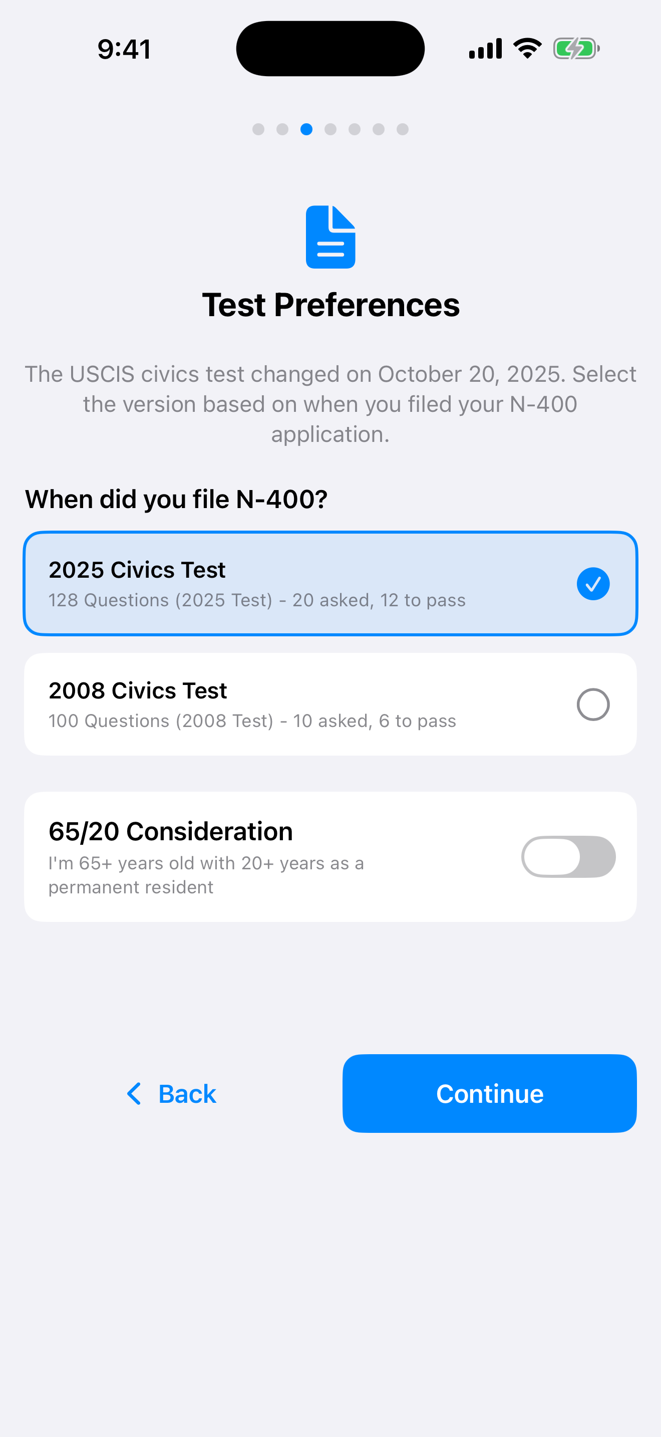 Choosing your test version during onboarding on iPhone