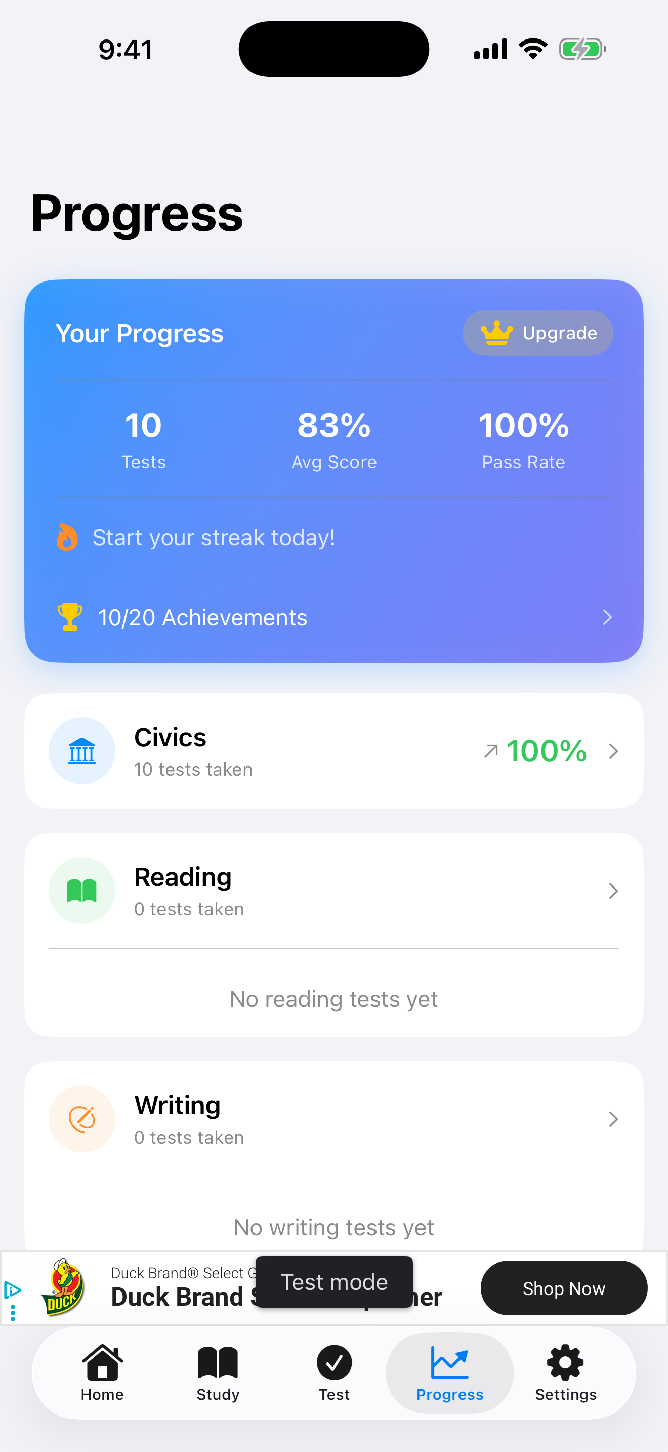 The Progress tab without Pro on iPhone