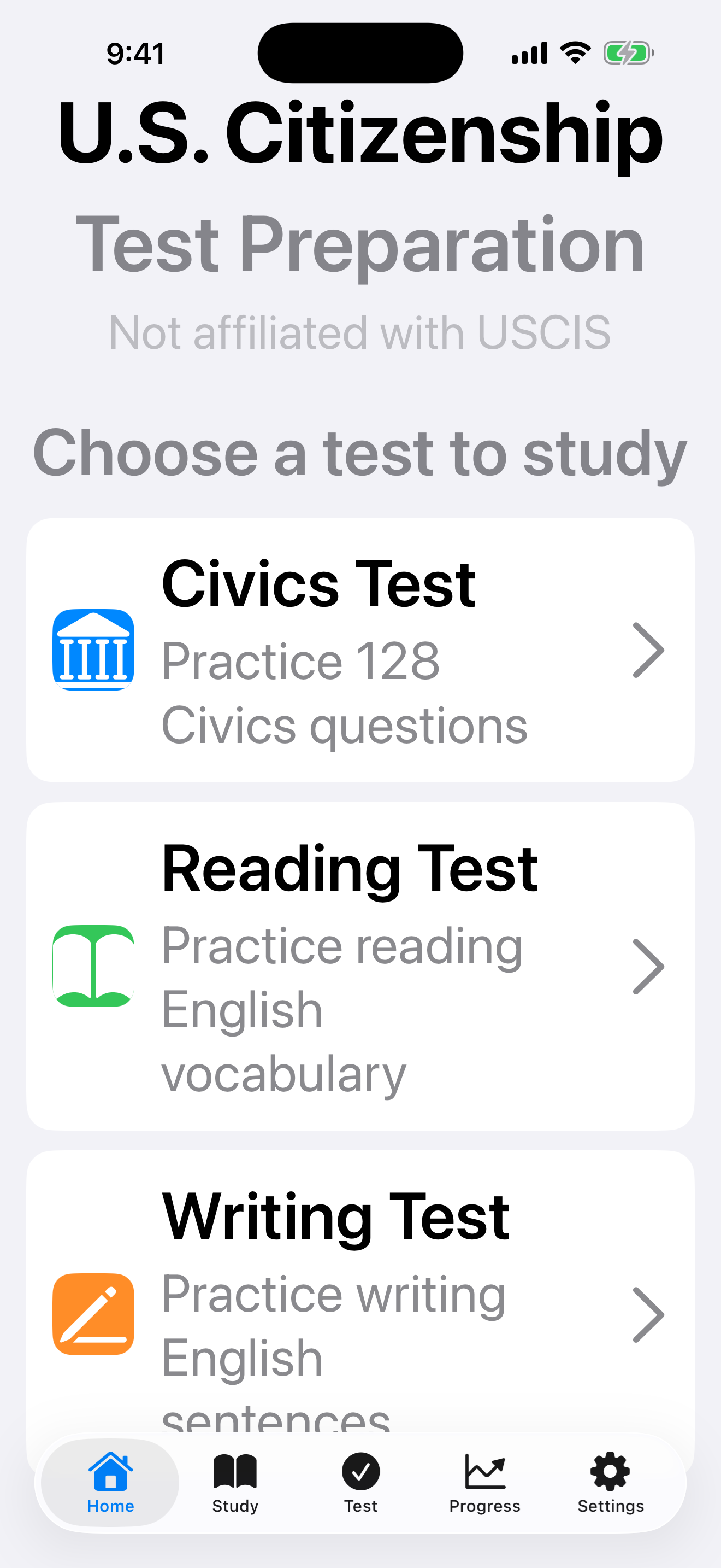 The home screen at an accessibility text size, with card subtitles wrapping onto extra lines